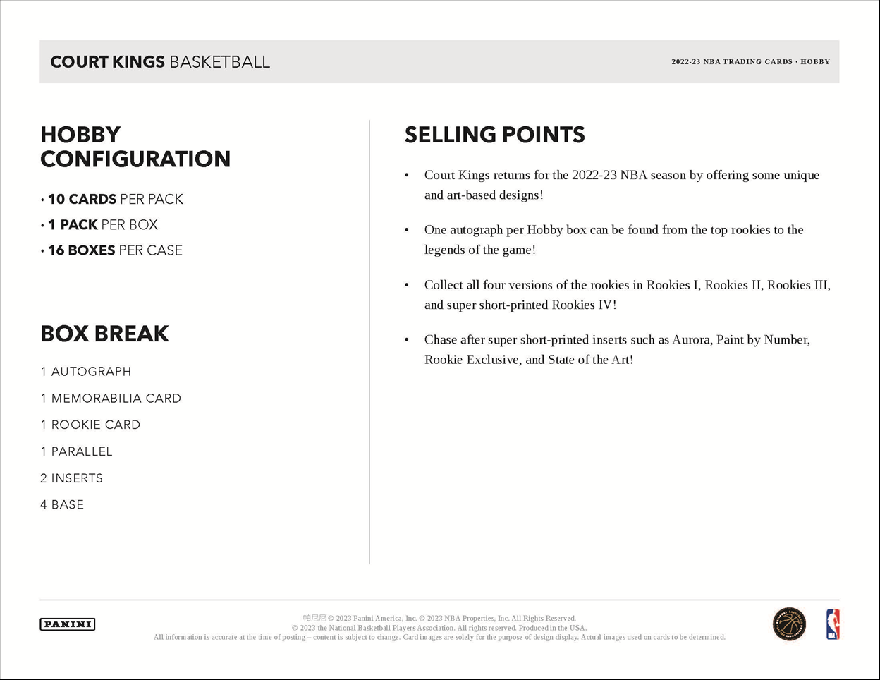 2022-23 Panini Court Kings Basketball Hobby Box