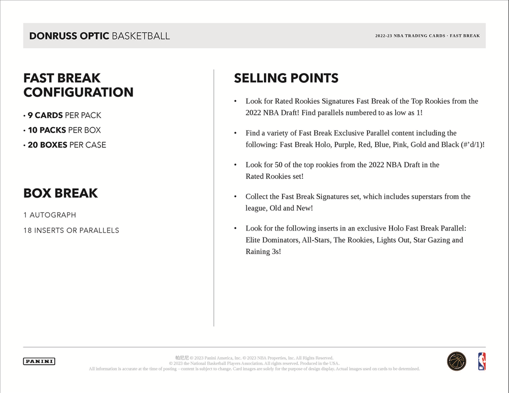 2022-23 Panini Donruss Optic Basketball Fast Break 20 Box Case