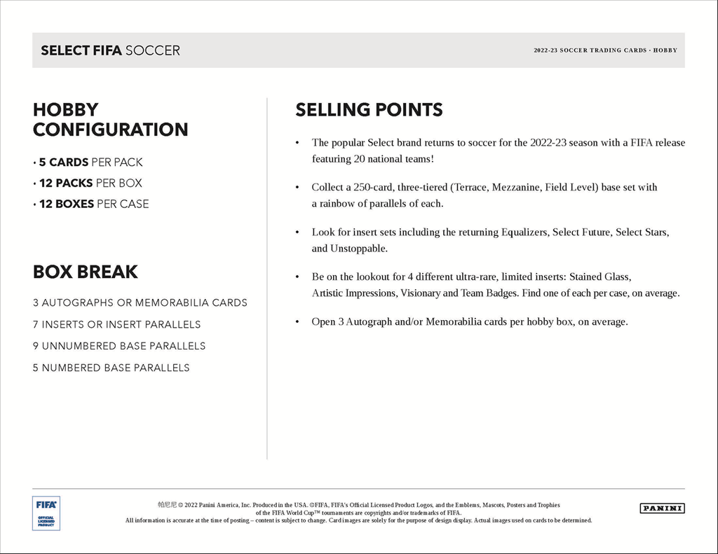 2022-23 Panini Select FIFA Soccer Hobby 12 Box Case