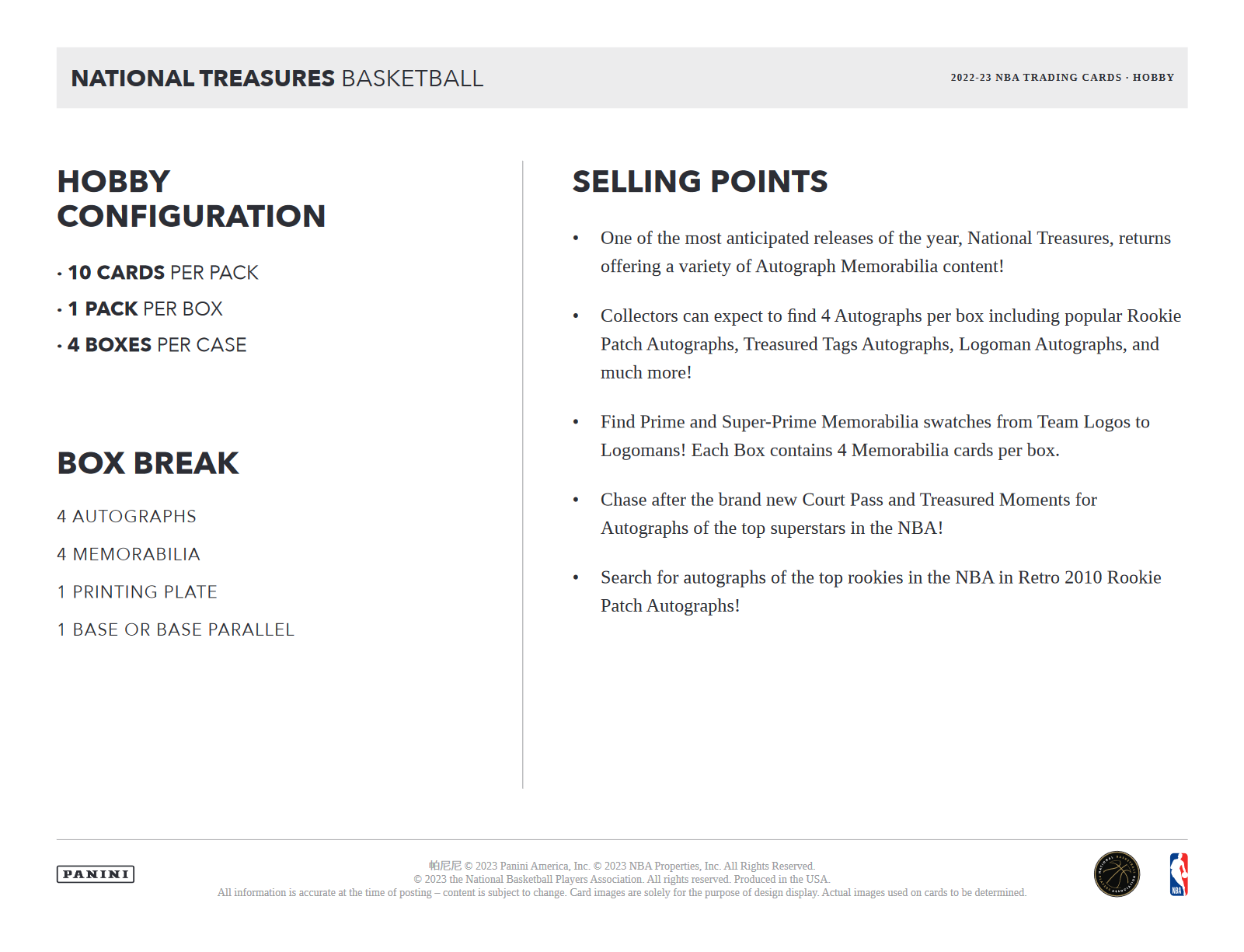 2022-23 Panini National Treasures Basketball Hobby 4 Box Case