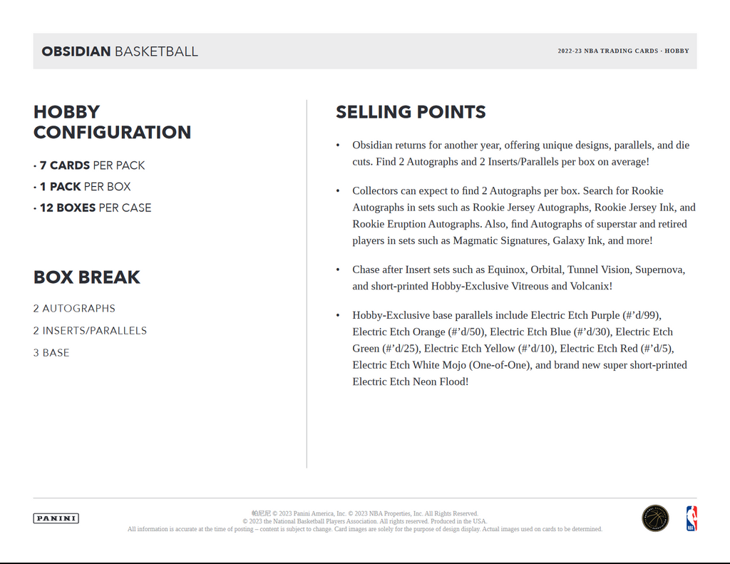 2022-23 Panini Obsidian Basketball Hobby Box