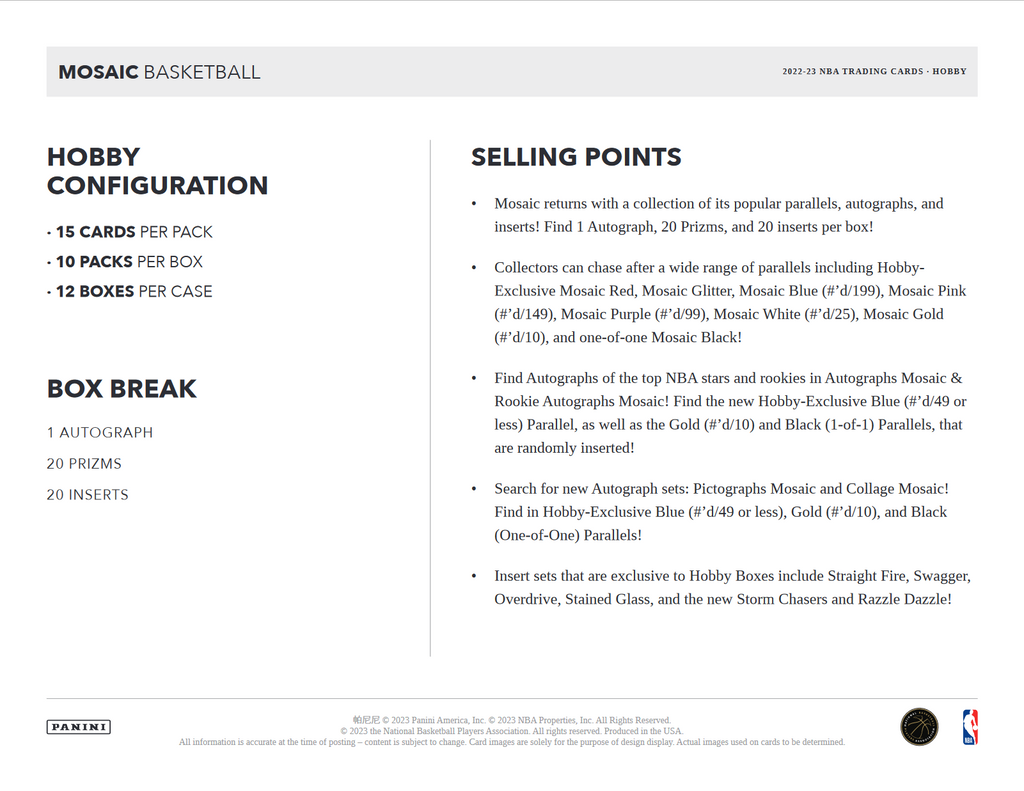 2022-23 Panini Mosaic Basketball Hobby 12 Box Case