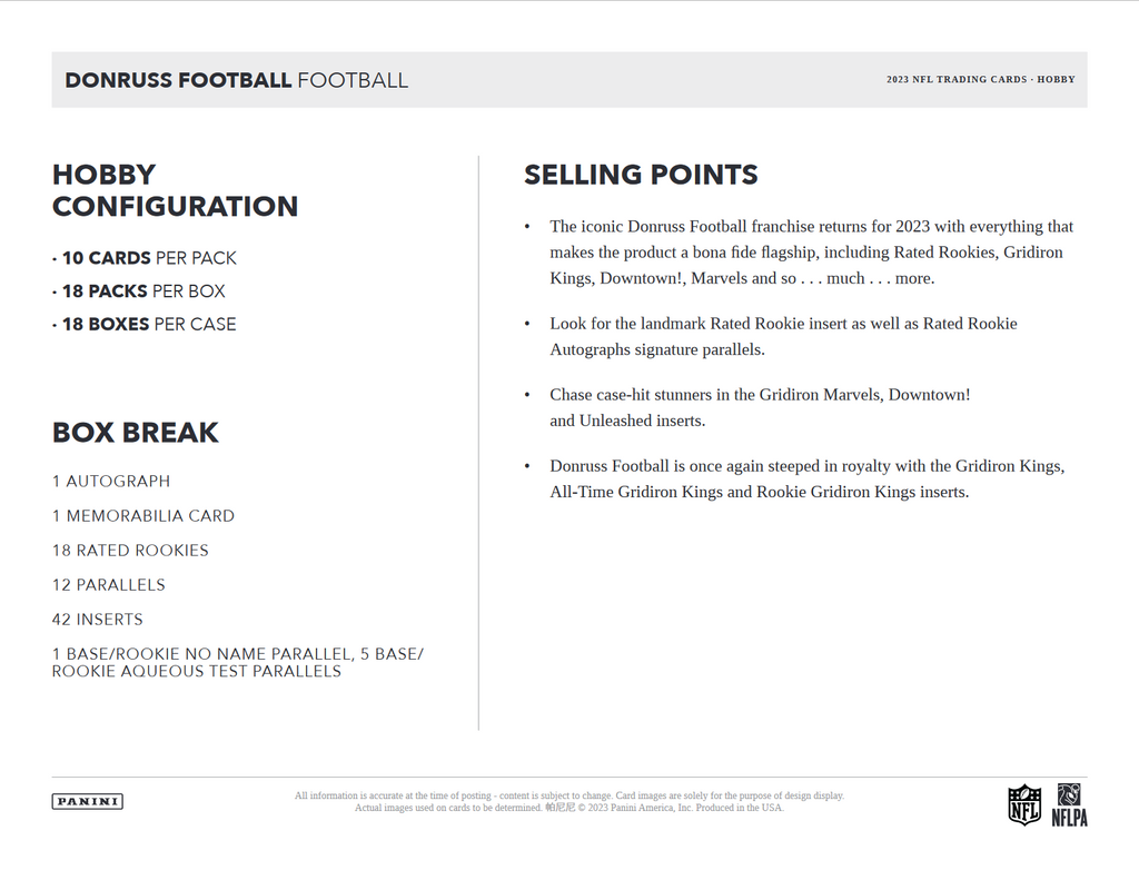 2023 Panini Donruss Football Hobby 18 Box Case
