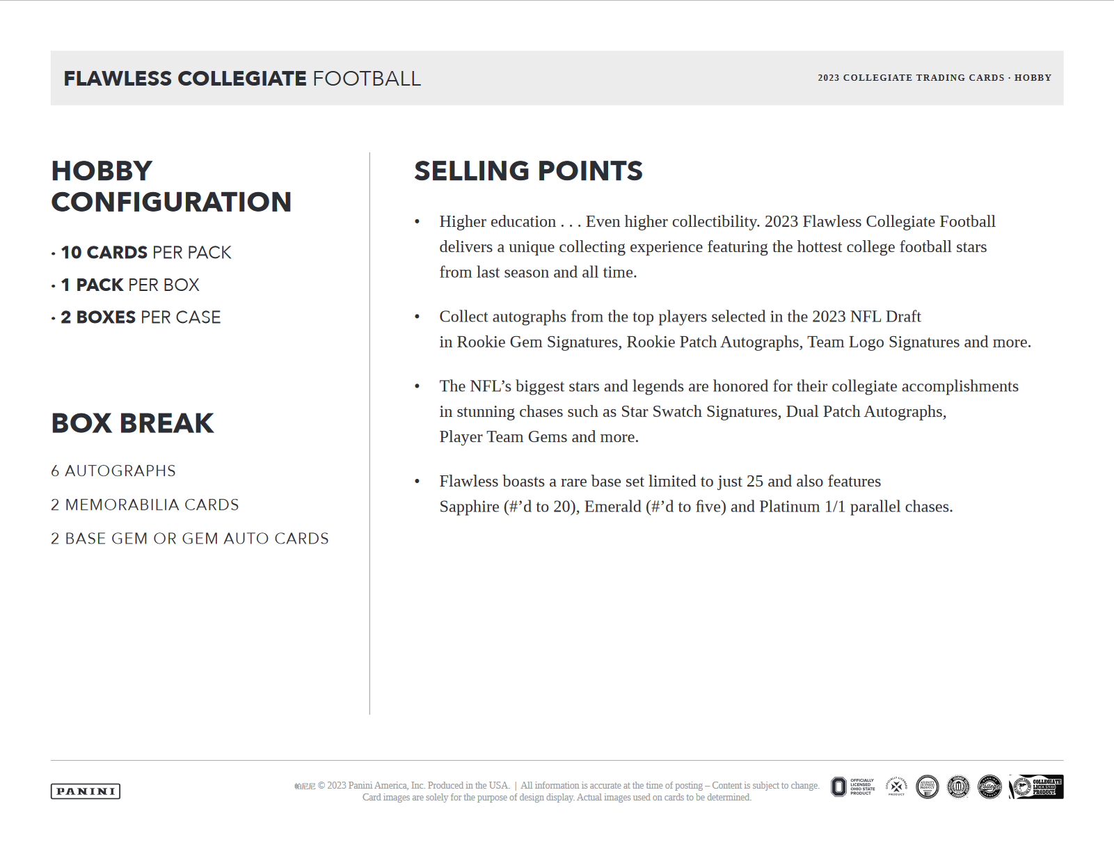 2023 Panini Flawless Collegiate Football Hobby 2 Box Case