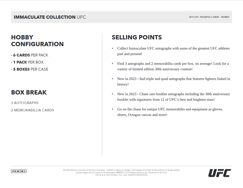 2023 Panini Immaculate UFC Hobby 5 Box Case