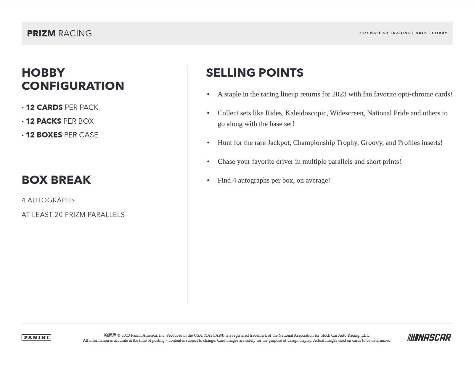 2023 Panini Prizm Racing Hobby 12 Box Case