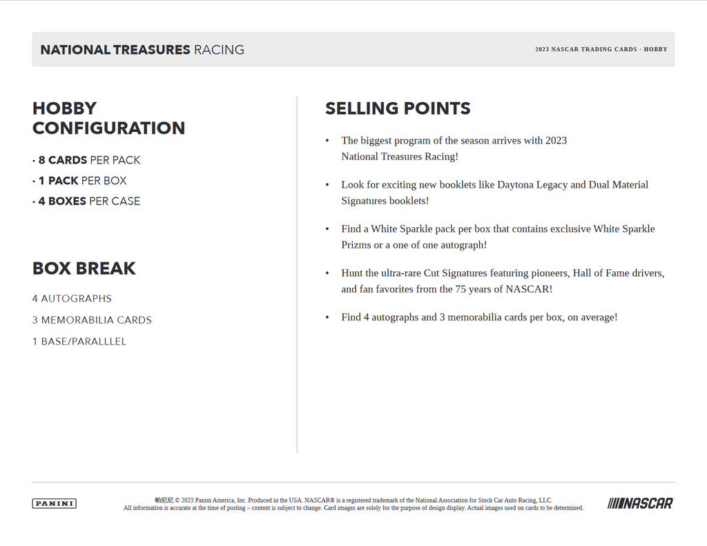 2023 Panini National Treasures Racing Hobby 4 Box Case