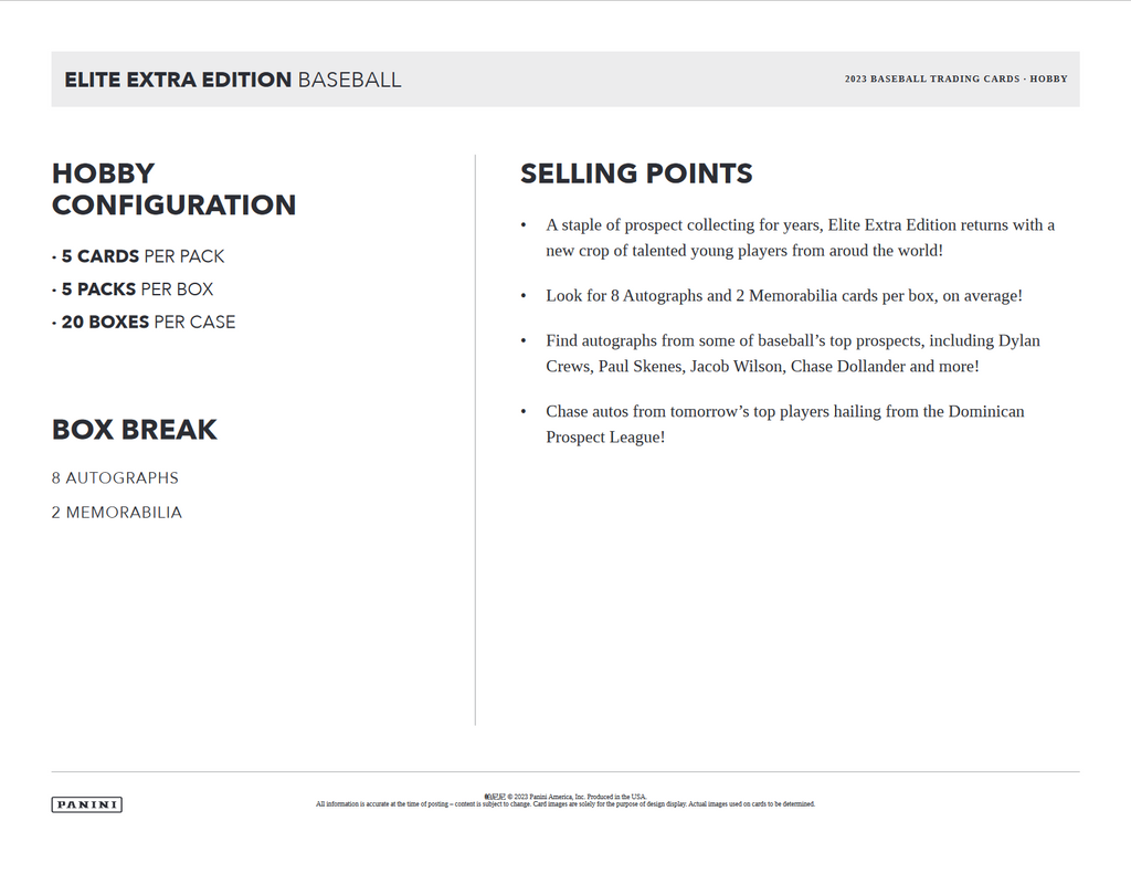 2023 Panini Elite Extra Edition Baseball Hobby Box