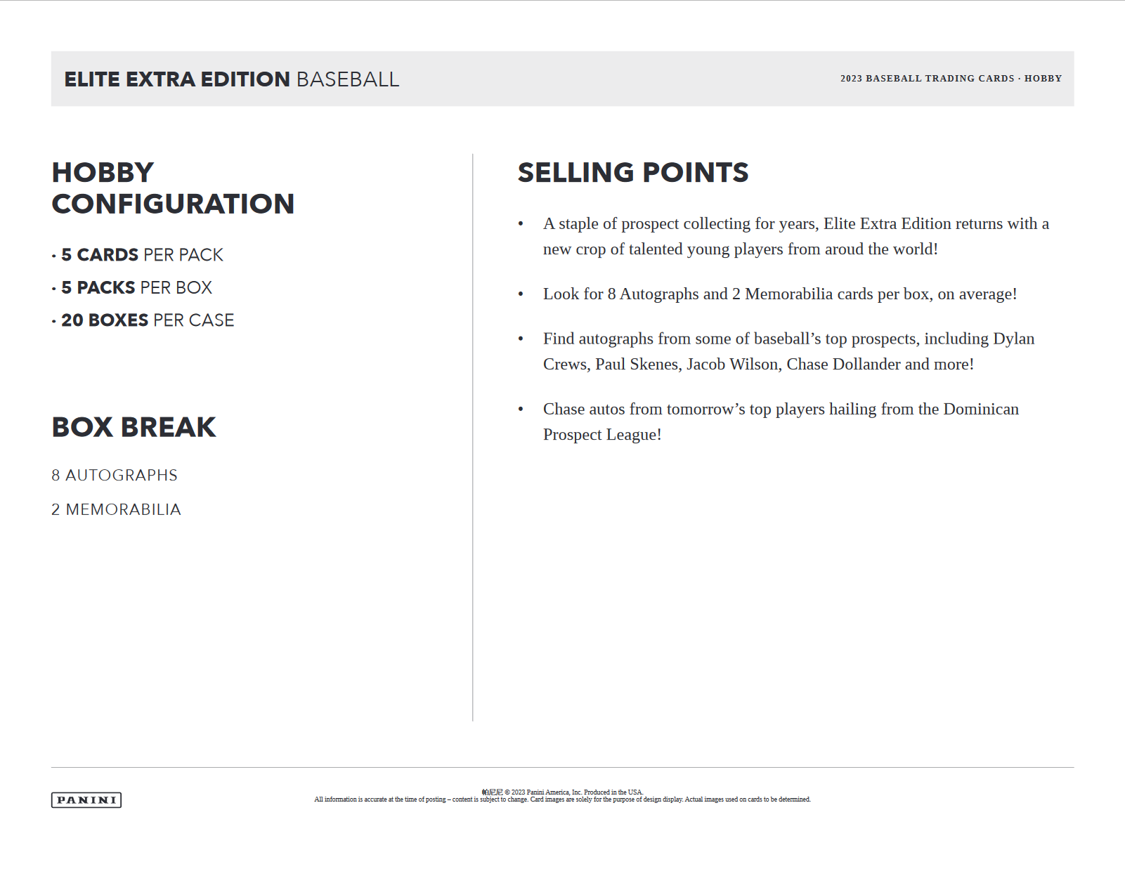 2023 Panini Elite Extra Edition Baseball Hobby Box