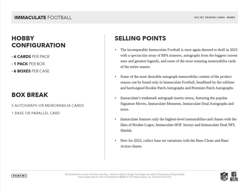 2023 Panini Immaculate Football Hobby 6 Box Case